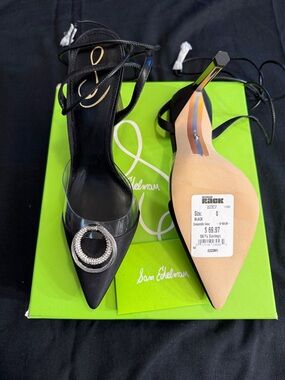 Sam Edelman Black Pointed Toe Heels with Rhinestone Ring